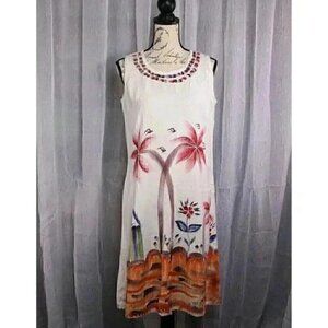 Miss Floriana Size L watercolor print tropical dress/cover up cream color palm